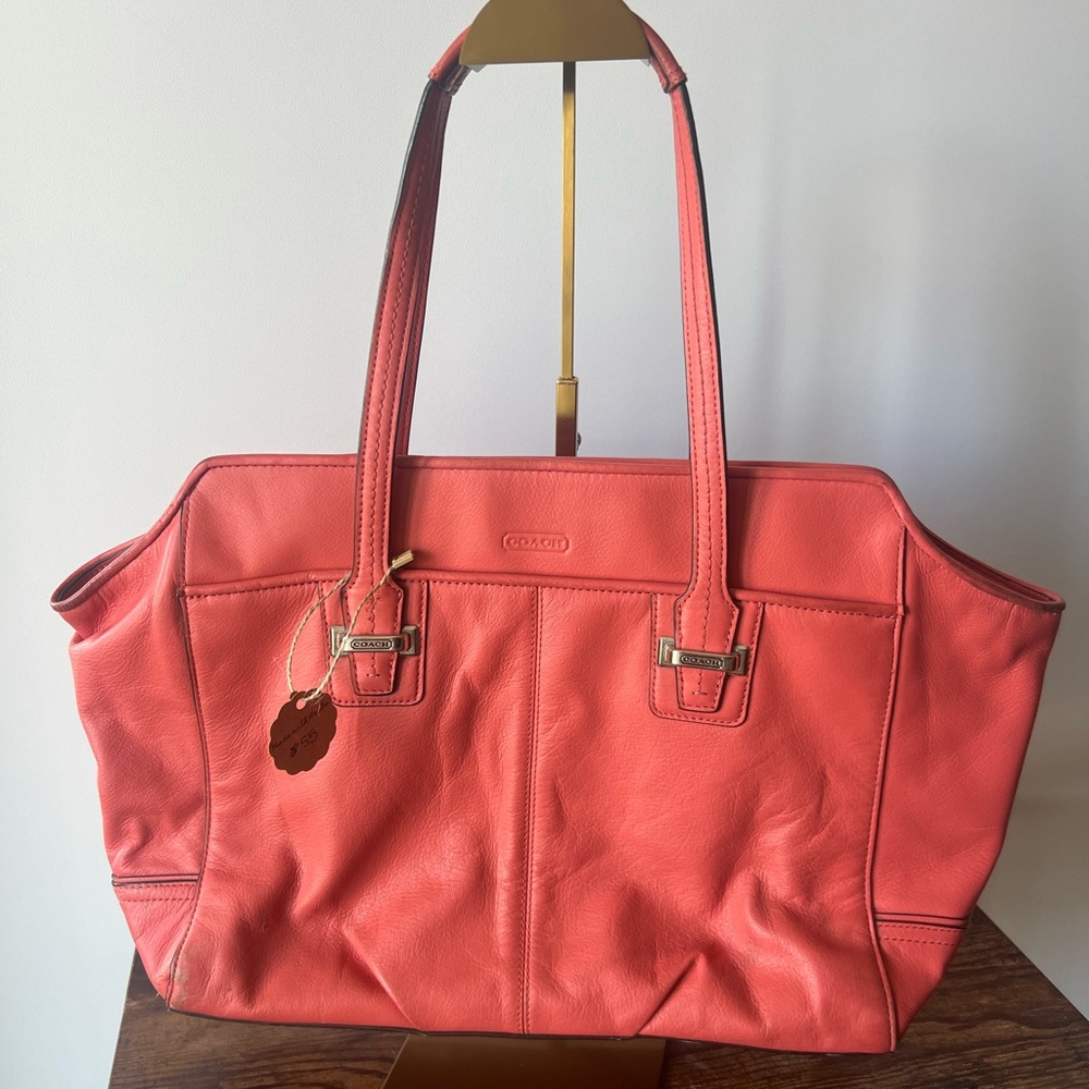 Authentic Coach Coral Leather Tote Bag